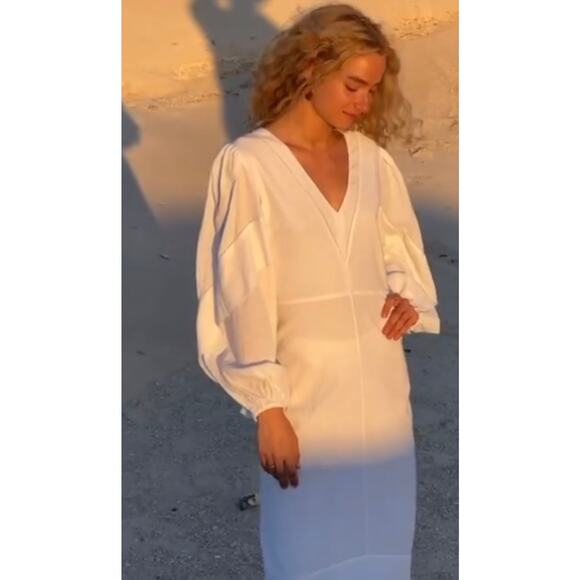 #9p- DESERT QUEEN SARAH DRESS WHITE LINEN Sz:L Ret$300 - Picture 6 of 7